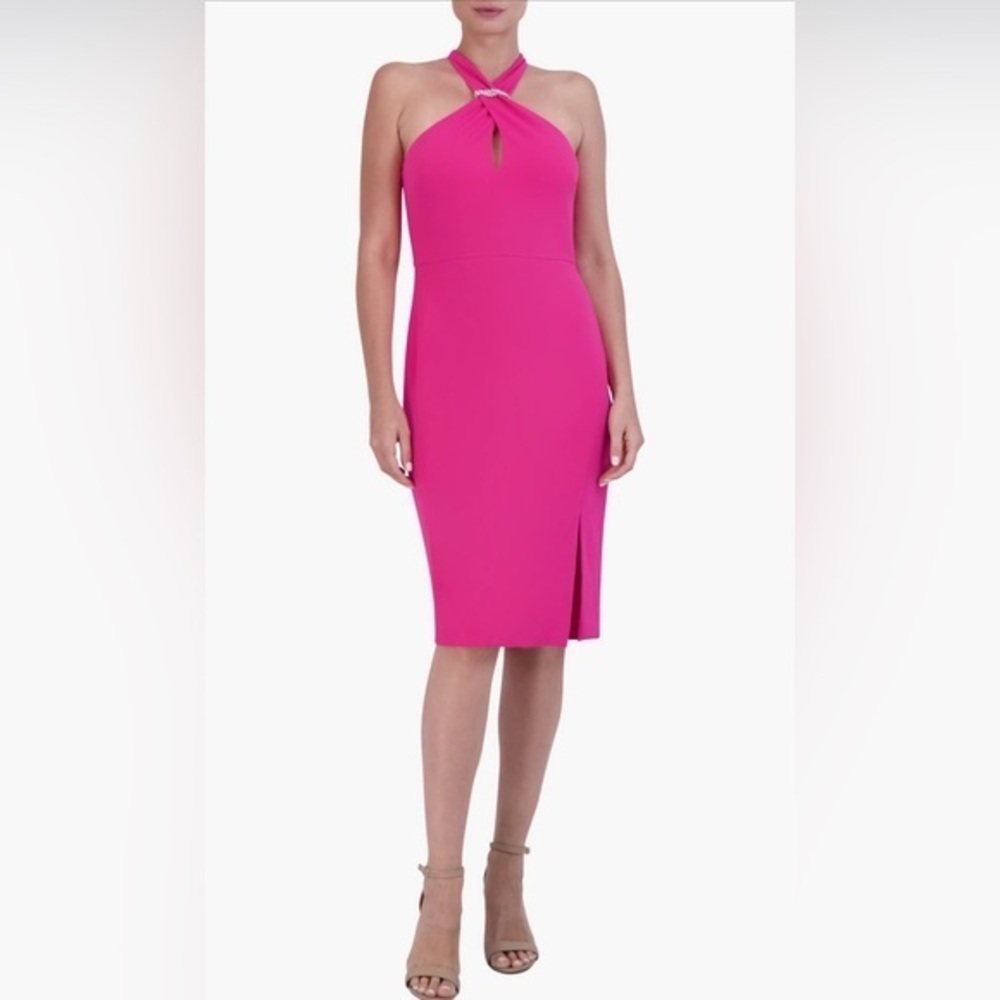 Laundry By Shelli Segal Pink Sheath‎ Dress with Halter Neckline Midi Dress
